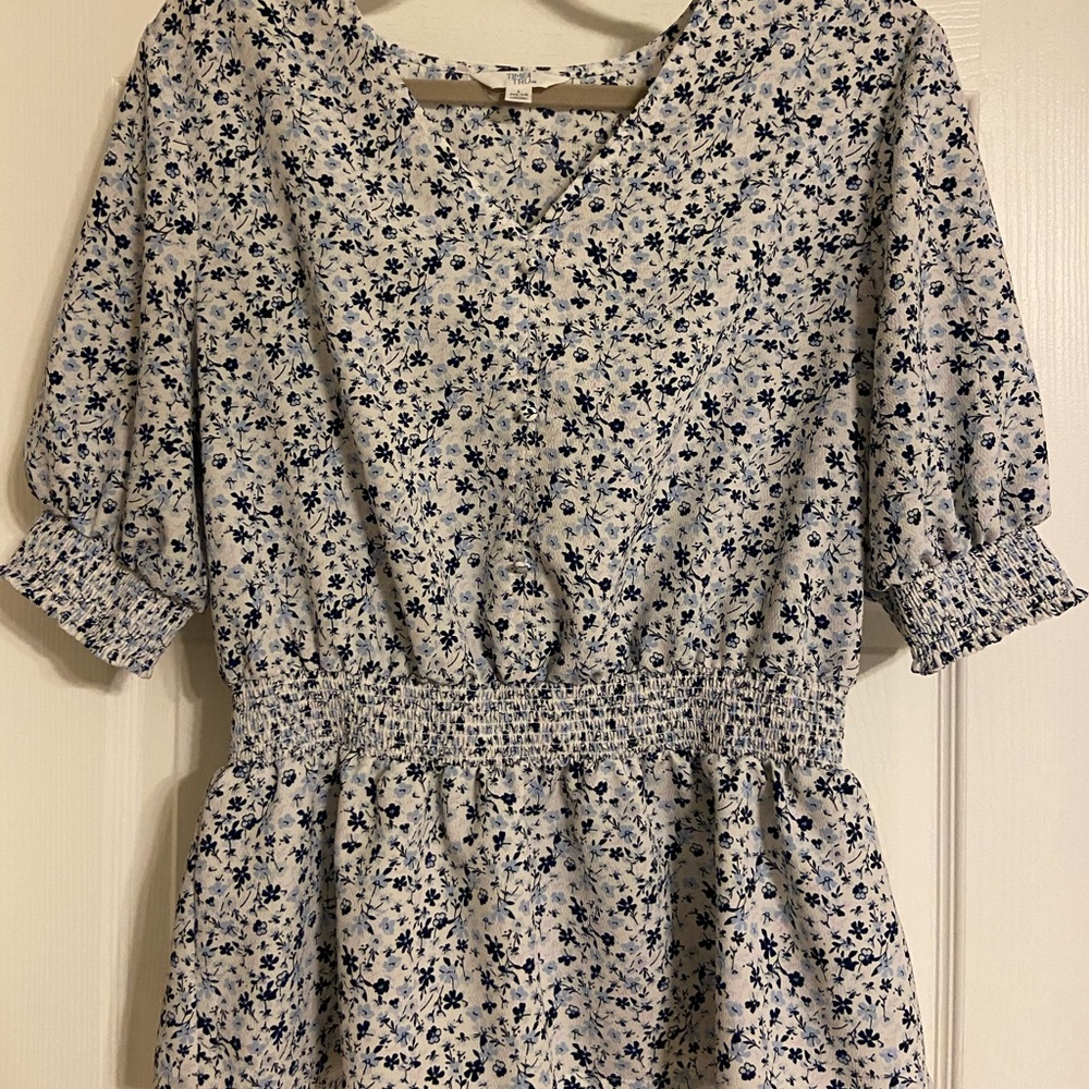 Blue Floral Peplum Top